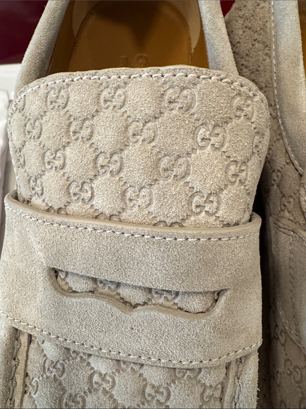 Gucci MEN Beige Suede Micro GG Monogram Penny Loafers  Oatmeal EUR 9.5 US 10.5 - Picture 7 of 16